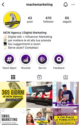 Il profilo Instagram di MCM Agency