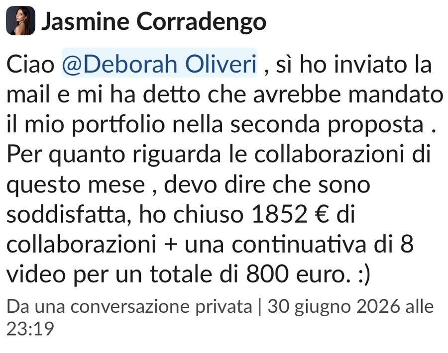 Jasmine: questo mese ho chiuso 1.852 euro più una continuativa da 800