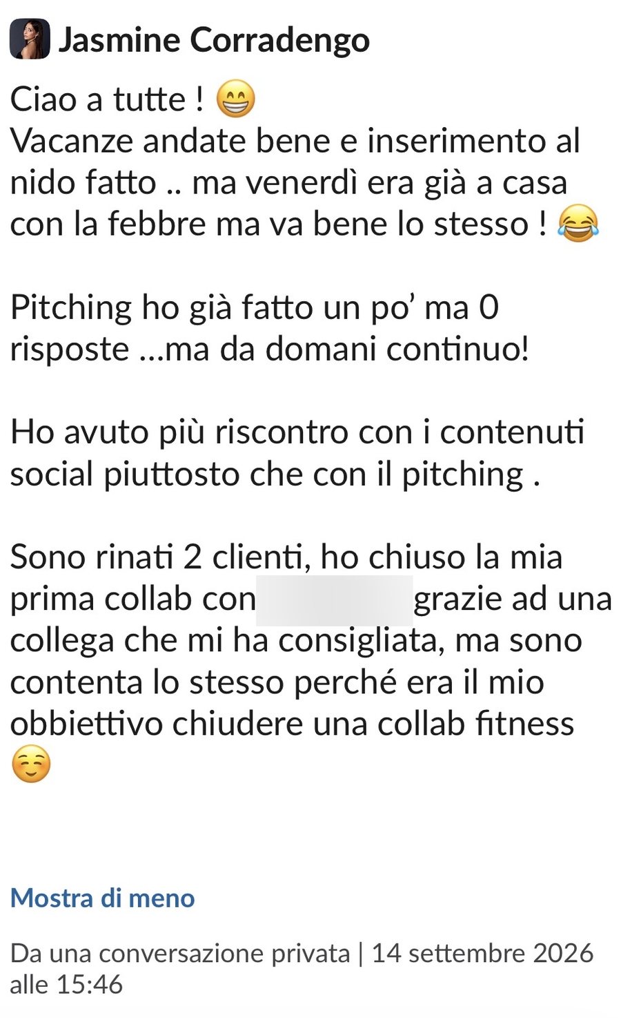 Jasmine ha chiuso la sua prima collaborazione fitness