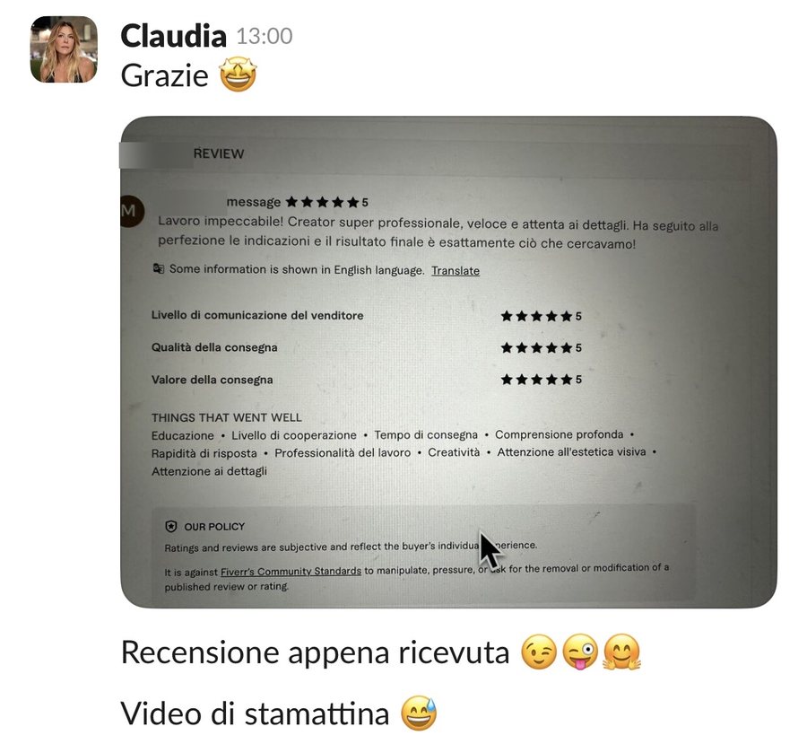 Recensione a cinque stelle da un brand