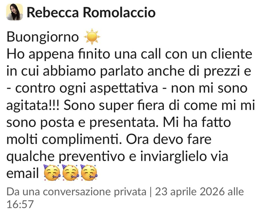 Messaggio di Rebecca dopo una call con un cliente