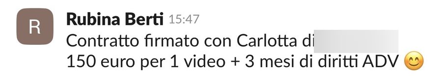 Contratto firmato da 150 euro per un video